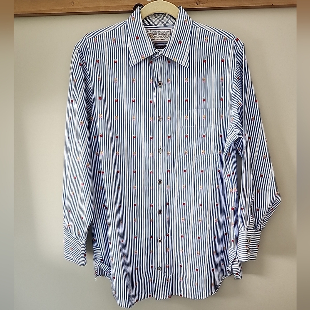 ALEXANDER JULIAN PRIVATE RESERVE - Striped Multicolor Flip Cuff Med Dress Shirt - Picture 2 of 13